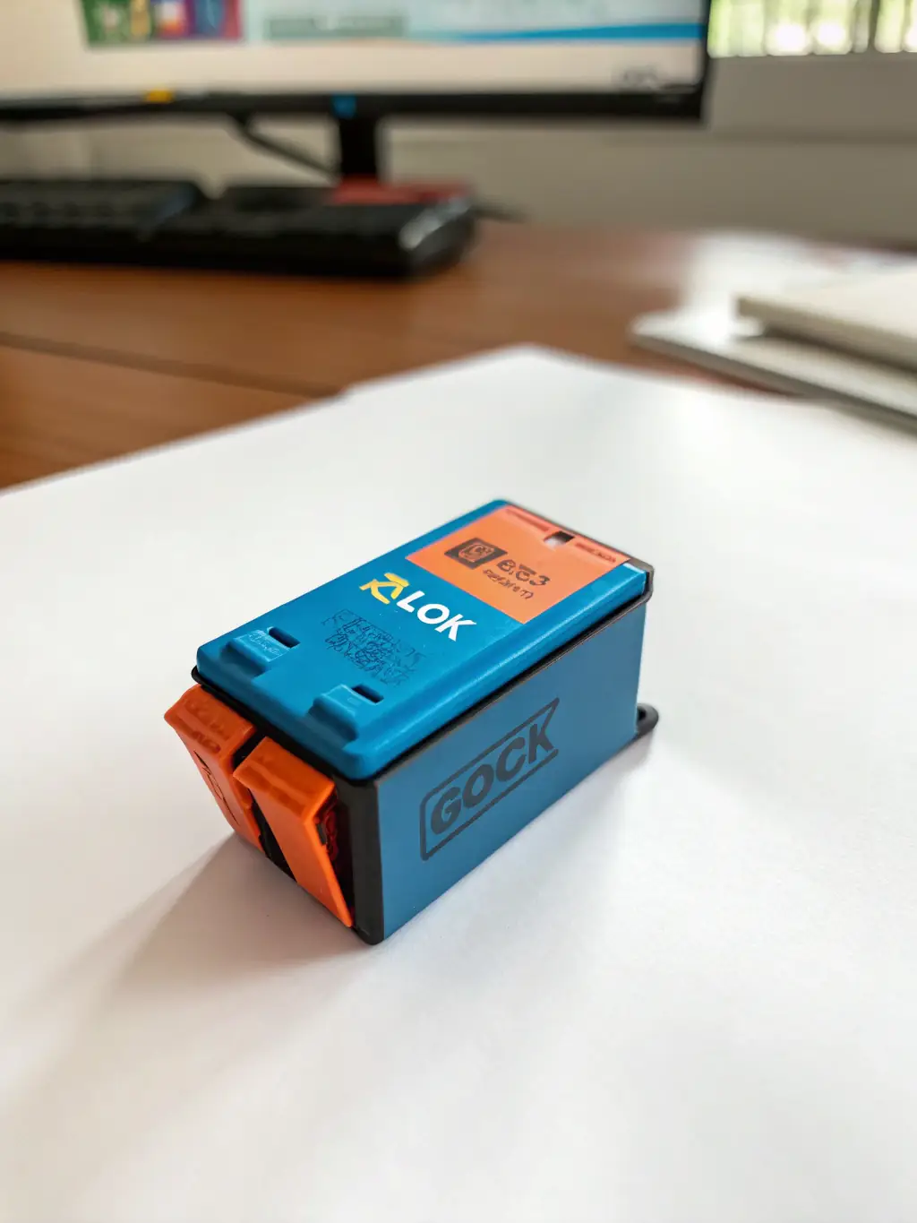 A close-up shot of a Magnetiq Studio World high-yield toner cartridge, emphasizing its sleek design and the brand logo, with a subtle background of crisp, printed documents.